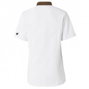 Veste de cuisine femme Ajik manches courtes Blanche avec col et liserés marrons - Molinel