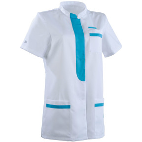 Tunique femme coupe cintrée Kim blanc et turquoise - Lafont